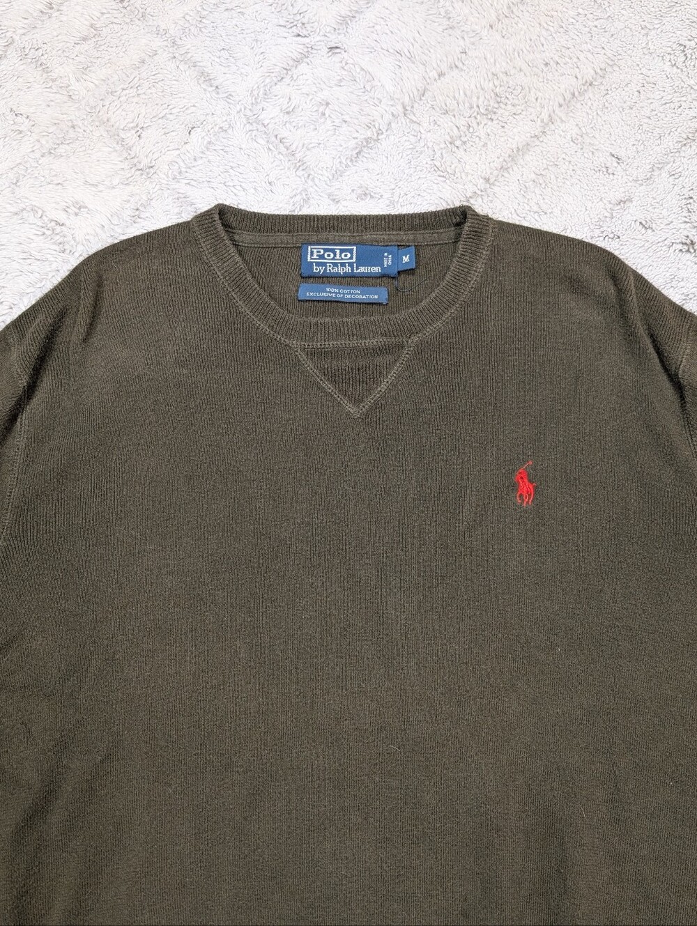 Polo Ralph Lauren Sweatshirt Mens M Green Olive Crewneck Raglan Classic Pony - Picture 2 of 6